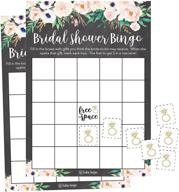 🌸 rustic vintage pink flower bridal shower bingo game cards: bulk funny gift ideas with wedding ring bingo chip markers logo