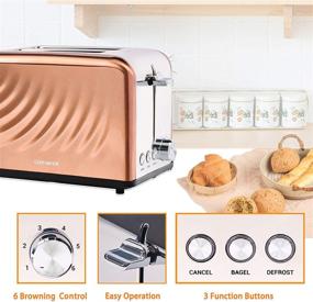 img 1 attached to 🍞 Cotomier Rose Gold Retro Toaster 2 Slice - Stainless Steel Toaster with Defrost, Bagel, Cancel Functions & 6 Shade Settings