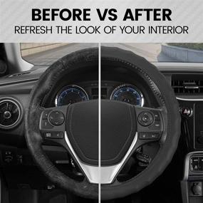 img 1 attached to 🚗 BDK Black Leather Steering Wheel Cover for Car, Small (13.5" - 14.5") – Enhanced Comfort Grip for Men & Women, Universal Fit Steering Wheel Cover for Vehicles with Small Steering Wheels