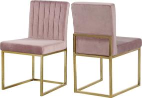 img 2 attached to 🪑 Meridian Furniture Giselle Collection Pink Velvet Dining Chair Set, Modern Contemporary Design with Sturdy Metal Base, 18" W x 22" D x 32" H, Pack of 2