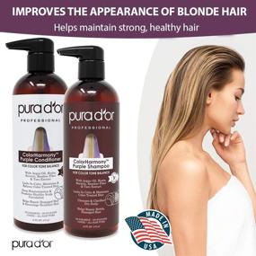 img 2 attached to PURA D'OR ColorHarmony Purple Shampoo & Conditioner Biotin Set (16oz x 2) - Ideal for Bleached, Blonde, 👩 Silver & Color Treated Hair - With Keratin, Bamboo Fiber, No Sulfates - Natural Ingredients - For Men & Women