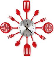 cigera 16 inch large kitchen wall clocks with spoons and forks: stylish home decor and perfect gifts in red logo