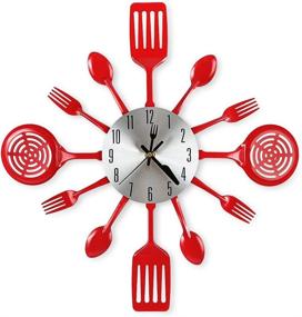 img 4 attached to CIGERA 16 Inch Large Kitchen Wall Clocks with Spoons and Forks: Stylish Home Decor and Perfect Gifts in Red