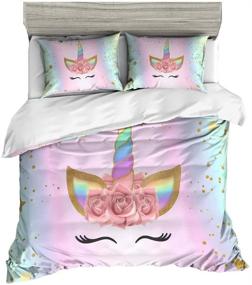 img 4 attached to 🦄 ADASMILE Girls Unicorn Duvet Cover Set - Pink Bedding for Full Size Beds - Modern Lightweight Kids Bedding Set for Girls - Printed Design