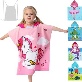 img 4 attached to 🦄 Adorable Athaelay Unicorn Hooded Poncho Bath Beach Pool Towel Cape - Super Soft & Plush Cover-up for Kid Toddler Girls in Pretty Pink with Convenient Pouch