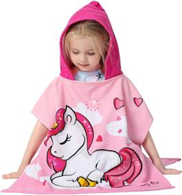 img 1 attached to 🦄 Adorable Athaelay Unicorn Hooded Poncho Bath Beach Pool Towel Cape - Super Soft & Plush Cover-up for Kid Toddler Girls in Pretty Pink with Convenient Pouch