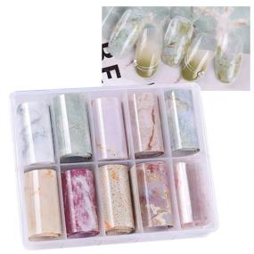 img 4 attached to Starry Sky Marble Nail Foil Set 🌌 - 10pcs Adhesive Wraps for DIY Nail Art Decoration