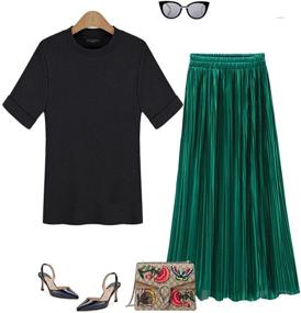 img 1 attached to 👗 LD DRESS: Elegant and Chic Women's High Waist Pleated A-Line Midi Skirt - Perfect for Retro Fashion Lovers!