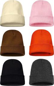 img 4 attached to 🧣 Multicolor Winter Beanie Hats - Geyoga 6-Piece Set, Warm Cozy Knitted Cuffed Skull Cap for Adults and Kids