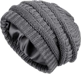 img 4 attached to 🧶 Women's Satin Lined Winter Knit Beanie - Thick Cable Chunky Cap for a Soft and Warm Slouchy Look, Also Ideal for Men