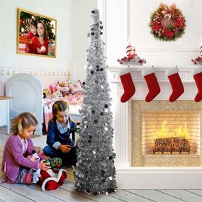 img 4 attached to 🎄 AerWo 5ft Pop Up Christmas Tinsel Tree with Stand, Beautiful Collapsible Artificial Christmas Tree for Christmas Decor, Silver