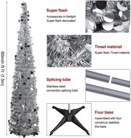 img 2 attached to 🎄 AerWo 5ft Pop Up Christmas Tinsel Tree with Stand, Beautiful Collapsible Artificial Christmas Tree for Christmas Decor, Silver
