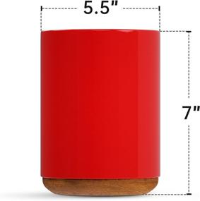 img 3 attached to KARRYOUNG Ceramic Utensil Holder with Solid Wood Base - Stylish Red Kitchen Countertop Organizer, 5.5 x 7 Inches