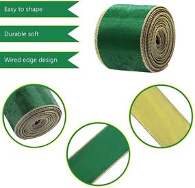 img 2 attached to 2 Rolls of Christmas Velvet Ribbon with Gold Trim - 2.5 Inch Wired Edge for Xmas Bow Making, Floral Arrangement & Decoration - 13 Yard Total (Green)