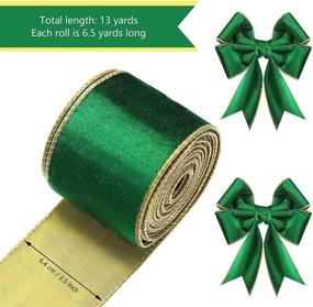 img 3 attached to 2 Rolls of Christmas Velvet Ribbon with Gold Trim - 2.5 Inch Wired Edge for Xmas Bow Making, Floral Arrangement & Decoration - 13 Yard Total (Green)