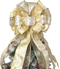 img 4 attached to Large 27x12 Inches Gold Christmas Tree Topper with Wired Edge and Streamer Bow - Flash World Decorative Holiday Tree Decoration