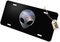 eye-catching alien head in space novelty metal vanity tag license plate - graphics and more logo
