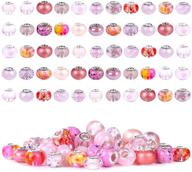 assorted diy jewelry making kit gift for adults and kids - lampwork murano beads, glass spacer beads, colorful european beads - bracelet necklace jewelry making kit (pink) logo