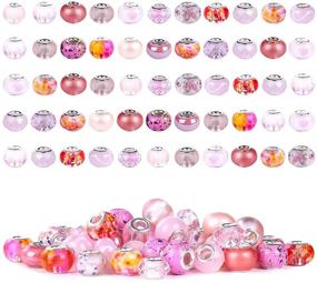 img 4 attached to Assorted DIY Jewelry Making Kit Gift for Adults and Kids - Lampwork Murano Beads, Glass Spacer Beads, Colorful European Beads - Bracelet Necklace Jewelry Making Kit (Pink)