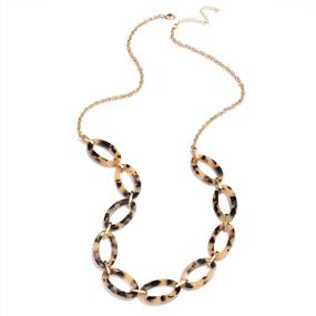 img 3 attached to Acrylic Tortoise Link Necklace for Women - Leopard Print Metal Oval Resin Chain Link Acetate Collar Necklace with Long Length