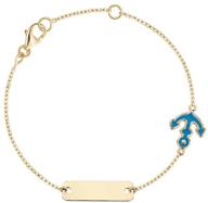 🔷 premium 14k yellow gold kids boys girls id bracelet with blue enamel italy - anchor charm accent logo