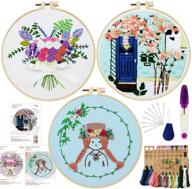 🌸 floral pattern embroidery starter kit - 3 pack for adults with instructions, needle pointing tools, diy art craft set including 1 hoop, scissors, needles logo