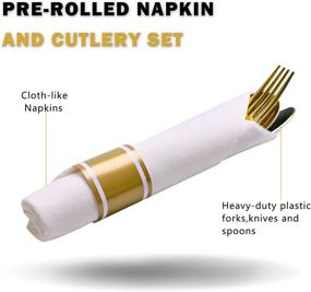 img 2 attached to 🍴 30 Pack Gold Plastic Silverware Disposable Cutlery Set - Pre Rolled Napkin and Utensil Kit for Weddings, Premium Disposable Silverware Set Includes: 30 Forks, 30 Knives, 30 Spoons, 30 Linen Like Napkins