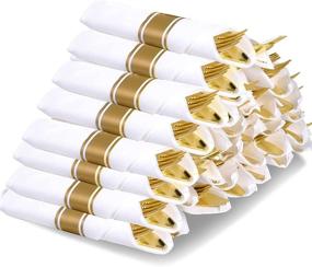 img 4 attached to 🍴 30 Pack Gold Plastic Silverware Disposable Cutlery Set - Pre Rolled Napkin and Utensil Kit for Weddings, Premium Disposable Silverware Set Includes: 30 Forks, 30 Knives, 30 Spoons, 30 Linen Like Napkins
