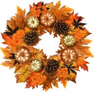 🍁 20-inch autumn harvest thanksgiving wreath with pine cones, pumpkin, maple leaf - rocinha fall decorations for front door and home логотип