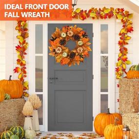 img 3 attached to 🍁 20-inch Autumn Harvest Thanksgiving Wreath with Pine Cones, Pumpkin, Maple Leaf - Rocinha Fall Decorations for Front Door and Home