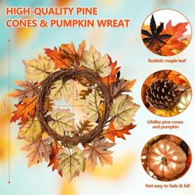 img 2 attached to 🍁 20-inch Autumn Harvest Thanksgiving Wreath with Pine Cones, Pumpkin, Maple Leaf - Rocinha Fall Decorations for Front Door and Home