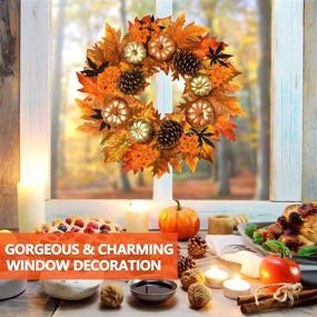 img 1 attached to 🍁 20-inch Autumn Harvest Thanksgiving Wreath with Pine Cones, Pumpkin, Maple Leaf - Rocinha Fall Decorations for Front Door and Home