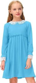 img 1 attached to 👗 BesserBay Girls' Lace Peter Pan Collar Swing Dress, Long Sleeve, Elastic Waist, Ages 1-10 Years