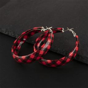 img 1 attached to 🔴 Faux Leather Buffalo Red Plaid Hoop Earrings: Exaggerated Lightweight Geometric Statement Jewelry for Women