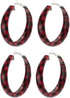 🔴 faux leather buffalo red plaid hoop earrings: exaggerated lightweight geometric statement jewelry for women logo