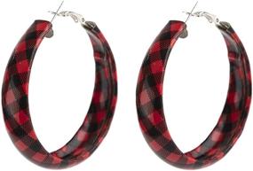 img 3 attached to 🔴 Faux Leather Buffalo Red Plaid Hoop Earrings: Exaggerated Lightweight Geometric Statement Jewelry for Women