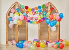 img 4 attached to 🎉 Vibrant Rainbow Birthday Decorations: Pom Poms, Garlands, Balloons & Swirls