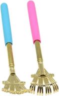 🔵 sinloon extendable stainless steel rake back scratcher/hand massager - portable telescopic metal backslapper with rubber handles (2-pack, blue-pink) logo