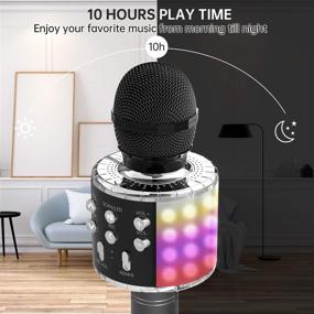 img 1 attached to 🎤 OVELLIC Караоке микрофон для детей - Беспроводной Bluetooth с светодиодной подсветкой - Портативный ручной динамик микрофонной машины - Отличный подарок для девочек, мальчиков и взрослых всех возрастов (черный)