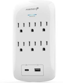 img 4 attached to 🔌 Fosmon Wall Outlet Extender Surge Protector with USB Ports - 6 Outlet Wall Adapter and Dual USB Charging (USB-A, USB-C), Multi Plug Outlet, Splitter Outlet for Home, Dorm Essentials, 1225 Joules, ETL Listed