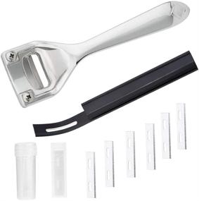 img 4 attached to 🧵 Premium Metal Silver Leather Skiver + Safety Beveler Kit with 6 Replaceable Blades - Ideal for Leather Craft DIY