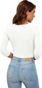 img 2 attached to TARAINYA Women's Ribbed V Neck Bodysuit with 3/4 Sleeves & Snap Buttons - Top T-Shirt Bodysuits