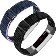 🌈 2 pack braided stretchy wristband accessory bracelet watch strap sport replacement band for women men - adjustable elastic nylon bands for fitbit alta and alta hr fitness tracker logo