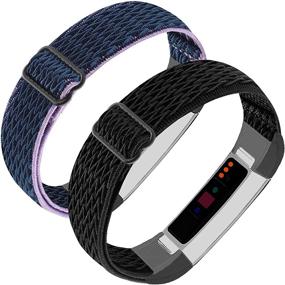 img 4 attached to 🌈 2 Pack Braided Stretchy Wristband Accessory Bracelet Watch Strap Sport Replacement Band for Women Men - Adjustable Elastic Nylon Bands for Fitbit Alta and Alta HR Fitness Tracker