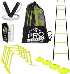 img 2 attached to 🏋️ Pro Footwork Agility Ladder and Hurdle Training Set with Adjustable Speed Hurdles (6&#34;, 9&#34;, 12&#34;) , High-Quality Agility-Ladder with 9 Rungs , Jump Rope and 4 Cones (Neon Green)