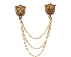 img 2 attached to 🛡️ Королевский обаяние: Значок-зажим с золотым рыцарским щитом с гравировкой короны и цепочкой