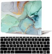 🖥️ izi way green marble macbook air 13 inch case - model a1466 a1369 - 2017/2015/2014/2013/2012/2011/2010 release - plastic hard shell cover with black keyboard cover for old mac air 13 logo