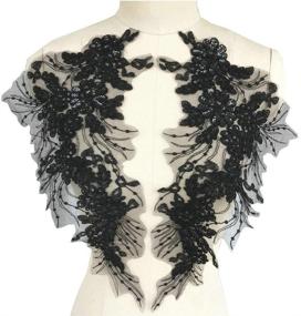 img 1 attached to 👗 Exquisite 42X23cm Lace Applique for DIY Wedding Dress: Ornate Sequins, Ivory Body Lace, Black Trim