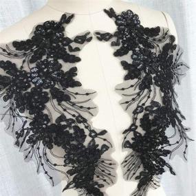 img 3 attached to 👗 Exquisite 42X23cm Lace Applique for DIY Wedding Dress: Ornate Sequins, Ivory Body Lace, Black Trim