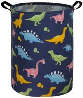 🦖 large collapsible waterproof dinosaur laundry basket storage bin - essme nursery hamper for toy bins, baby hamper, gift baskets - boys and girls, kids room, home organizer (navy blue) logo